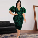 Harlem Night Attire Sexy V-neck Dress Sequin Formal Dress