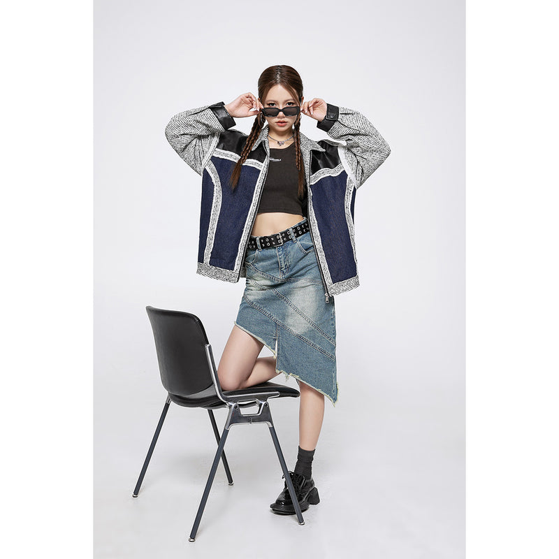 Unisex Jacket Western Denim Style Coat Retro Patchwork Denim Clothes Jacket Men's and Women's Loose Cardigan