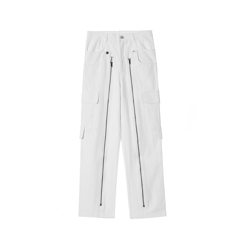 Men Sweatpants Multi-Pocket Zipper Overalls Baggy Straight Trousers Casual Trousers