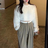 Women Knitwear Autumn and Winter round Neck Knitwear Loose Cropped Sweater