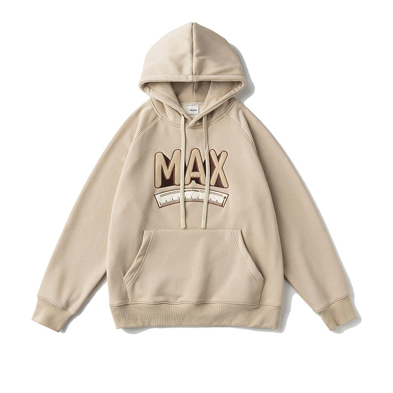 Unisex Winter Cotton Coat Nanxia Qiaozhuang 2023 Winter New Solid Color Chest Letter Embroidered Hoodie Vintage Fleece-Lined Top