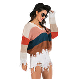 Women Knitted Sweater Fall V-neck Striped Sweater Women