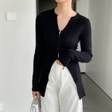Women Cardigan Sweater V-neck Sweater Long Zipper Cardigan Long Sleeve Top 8t8315