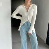 Women Cardigan Sweater V-neck Sweater Long Zipper Cardigan Long Sleeve Top 8t8315