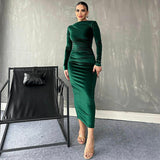 Women Dresses Spring Slim-Fitting round-Neck Long-Sleeved Dress