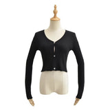 Women Sweater Knitwear Autumn Knitted Cardigan Female Short V-neck Slim Fit Coat Sweater