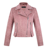 Women Leather Jacket Suede Jacket Women's Lapel Long-Sleeved, Slim-Fit, Short Motorcycle Jacket Top