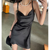 Women Dresses Sexy V-neck Pleated Suspender Dress