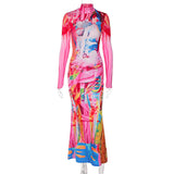 Women Dresses Spring Long Sleeve Stand Collar Dress