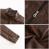 Red Leather Jacket Casual Leather Clothing Stand Collar Jacket Solid Color Women's Leather Jacket