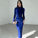 Women Dresses Spring Slim-Fitting round-Neck Long-Sleeved Dress