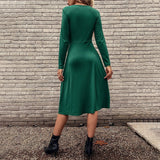 Women Dress round Neck Knitted Long Sleeve Dress