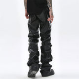 Men Sweatpants Dark Punk Glossy Pleated PU Leather Pants