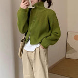 Women Knitted Cardigan Autumn and Winter Zipper Knitted Cardigan Stand Collar Sweater