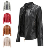 Red Leather Jacket Spring and Autumn Women's Leather Jacket Stand Collar PU Leather Women's Leather Jacket
