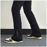 Men Jeans Zipper Slit Slightly Flared Casual Pants Loose Cargo Pants