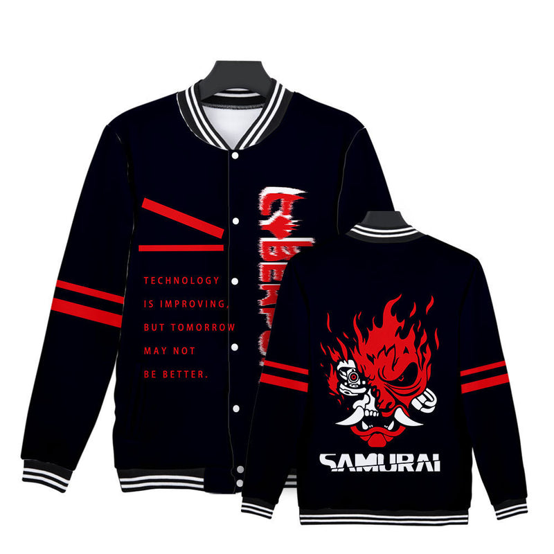 Cyberpunk 2077 Jacket Baseball Uniform Long Sleeve Fleece Button Jacket
