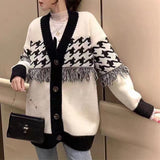 Women Knitwear Autumn and Winter Tassel Sweater Coat Loose Knitted Cardigan