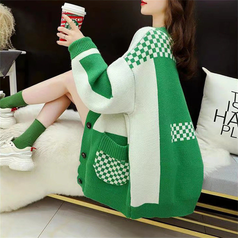 Women Knitwear Autumn and Winter Loose Coat Long Knitted Cardigan