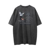 Men Vintage T-shirt Peace Dove Flame Print Short Sleeve T-shirt
