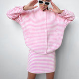 Women Trench Coat Autumn and Winter Stand Collar Long Sleeve Plaid Two-Piece Set Loose Casual Jacket
