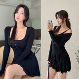 Women Dresses Sexy Stretch Slim Strap Dress Cardigan
