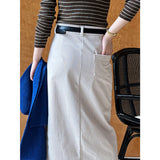 Women Skirt Vintage Corduroy Skirt Autumn and Winter Slit Sheath Skirt