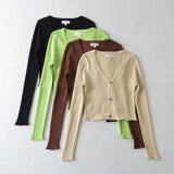 Women Sweater Knitwear Autumn Knitted Cardigan Female Short V-neck Slim Fit Coat Sweater