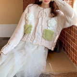Women Knitwear Autumn and Winter Flower Sweater Coat Knitted Cardigan