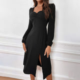 Women Dress V-neck Long-Sleeve Dress