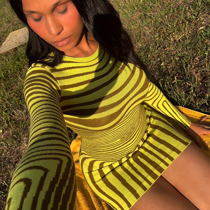 Women Dresses Spring Striped Short Style Dress