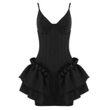 Harlem Night Attire V-neck Brace Ruffled Sexy Backless Party Mini Hip Bag Dress