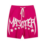 Men Shorts Hip Hop Letters Contrast Color Knitted Sports Shorts