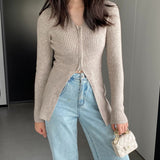 Women Cardigan Sweater V-neck Sweater Long Zipper Cardigan Long Sleeve Top 8t8315