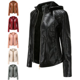 Red Leather Jacket Fleece-Lined Women's Leather Jacket Women's Hooded Autumn and Winter Short Coat Warm Leisure Women's Jacket