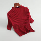 Women Knitted T-shirt Short Slim-Fit Knitted Top