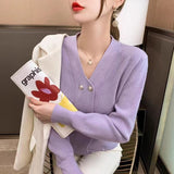 Women Knitwear Autumn Double Breasted V-neck Sweater Loose Knitted Cardigan