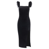 Women Dresses Knitted Square Collar Sling Dress