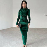 Women Dresses Spring Slim-Fitting round-Neck Long-Sleeved Dress