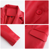 Red Leather Jacket Long-Sleeved Coat Women's Single Button Casual Solid Color Leather Coat