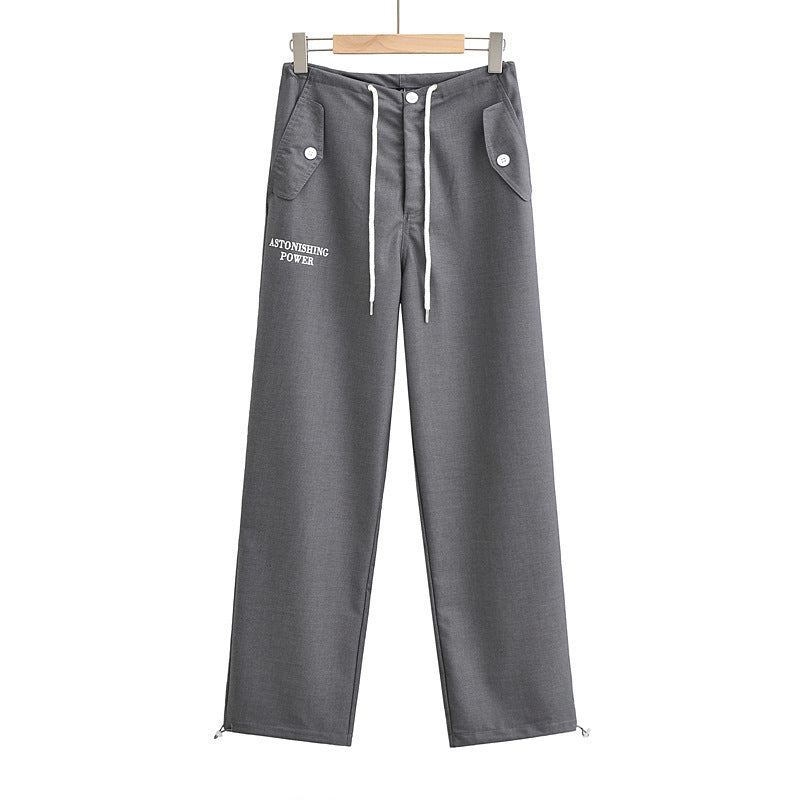 Women Sweatpants Autumn and Winter Embroidery Drawstring Cargo Suit Pants Pocket Casual Pants
