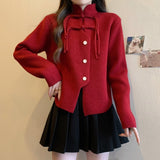 Women Knitted Cardigan Spring Knitted Cardigan Flow Stand Collar Retro Top