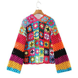 Women Sweater Knitwear Autumn Vintage Handmade Plaid One Button Cardigan Sweater