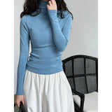 Women T Shirt Autumn Slim Fit Half Turtleneck Bottoming Shirt