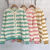 Women Knitwear Autumn Striped round Neck Sweater Loose Knitted Cardigan