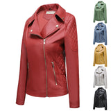 Red Leather Jacket Lapel Casual Women's Leather Jacket