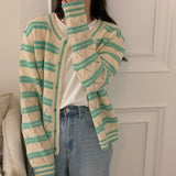 Women Knitwear Autumn Striped round Neck Sweater Loose Knitted Cardigan