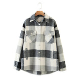 Women Jacket Fall Lapels Long Sleeve Cardigan Loose Plaid Shirt Coat