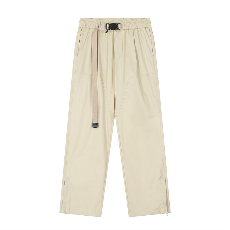 Men Sweatpants Cargo Pants Men's Casual Sweatpants Loose Solid Color Zipper Slit Straight-Leg Trousers