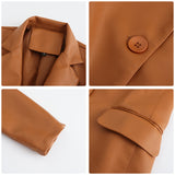 Red Leather Jacket Long-Sleeved Coat Women's Single Button Casual Solid Color Leather Coat